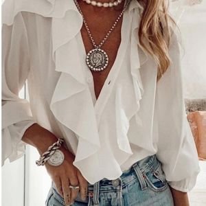 Ruffles Button Design Long Sleeve Top